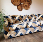 Velvet Sofa in Navy & Camel