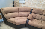 Dark Brown and Tan Suede and Leather Sofa With Built in Recliners