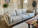 3-Seater Sofa: Gray Fabric with Solid Wood Legs by Article
