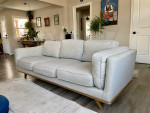 3-Seater Sofa: Gray Fabric with Solid Wood Legs by Article