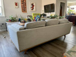 3-Seater Sofa: Gray Fabric with Solid Wood Legs by Article