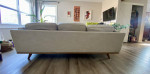 3-Seater Sofa: Gray Fabric with Solid Wood Legs by Article