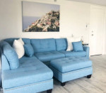 Brand New Light Blue Linen Sectional Sofa +Ottoman