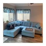 Brand New Light Blue Linen Sectional Sofa +Ottoman