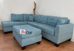 Brand New Light Blue Linen Sectional Sofa +Ottoman