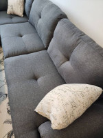Like New Grey Linen Sectional Sofa +Storage Ottoman