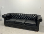 Leathercraft Tufted Black Leather Couch / Sofa Nailhead Trim