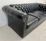 Leathercraft Tufted Black Leather Couch / Sofa Nailhead Trim