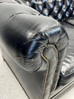 Leathercraft Tufted Black Leather Couch / Sofa Nailhead Trim