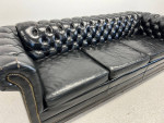 Leathercraft Tufted Black Leather Couch / Sofa Nailhead Trim