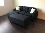 Brand New Black Linen Sectional Sofa Couch +Ottoman