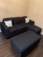 Brand New Black Linen Sectional Sofa Couch +Ottoman