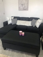 Brand New Black Linen Sectional Sofa Couch +Ottoman