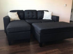 Brand New Black Linen Sectional Sofa Couch +Ottoman