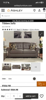 Sale!! Signature Design By Ashley Tibbee Sofa Slate Gray