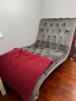 Light Grey Velvet Studded Chaise Lounge Armless Sofa