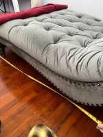 Light Grey Velvet Studded Chaise Lounge Armless Sofa