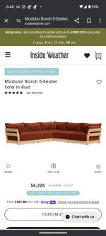 Velvet Modular Couch Sofa with Ottoman- Rust color- Inside Weather