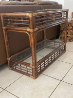 Vintage Rattan/Glass Sofa Console Table