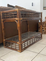 Vintage Rattan/Glass Sofa Console Table