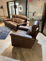 "LIKE NEW!" - MUST-SEE! - 100% Brown Leather Reclining Sofa and Chair