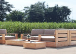 Outdoor patio teak sofa sectionals and dining tables, furniture