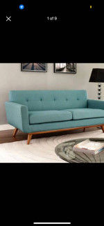 Midcentury Modern Laguna Teal Sofa & Armchair Set (Joybird Style)
