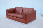 Mid-Century Modern Milo Baughman Style Brown PU Leather Two-Seat Sofa
