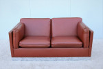 Mid-Century Modern Milo Baughman Style Brown PU Leather Two-Seat Sofa