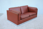 Mid-Century Modern Milo Baughman Style Brown PU Leather Two-Seat Sofa