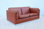 Mid-Century Modern Milo Baughman Style Brown PU Leather Two-Seat Sofa