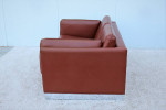 Mid-Century Modern Milo Baughman Style Brown PU Leather Two-Seat Sofa