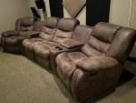 Brown Upholstered Theater Seating Reclining Sofa