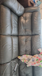 Leather sofa electronic double recliner couch