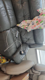 Leather sofa electronic double recliner couch