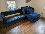 Article - Blue Velvet Right Sofa Bed