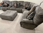 New sectional living room playroom sofa 3 recliners and cup holder w/ ottomen