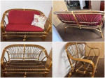Mid Century Bamboo Rattan Sofa Loveseat. Outdoor patio deck couch MCM. $20 extra