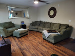 Three piece sectional and a sofa.