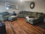 Three piece sectional and a sofa.