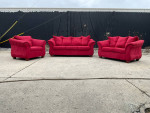 Set of 3 Red Fabric Contemporary Modern Sofa Loveseat & Accent Chair Living Room