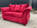 Set of 3 Red Fabric Contemporary Modern Sofa Loveseat & Accent Chair Living Room