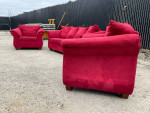 Set of 3 Red Fabric Contemporary Modern Sofa Loveseat & Accent Chair Living Room