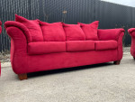 Set of 3 Red Fabric Contemporary Modern Sofa Loveseat & Accent Chair Living Room
