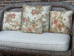 Pottery Barn patio sofa and chair with pillows
