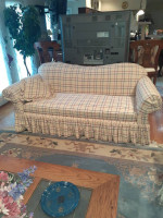 Sofa, classic yellow, stripes and spring cushions