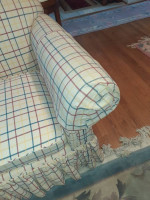 Sofa, classic yellow, stripes and spring cushions