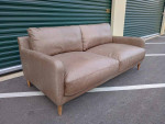 (2 Available) NEW 72" Deep-Seat Gray Top-Grain Leather Sofa Couch