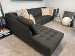Comfy 2-Piece Sectional Sofa - Charcoal Gray Black