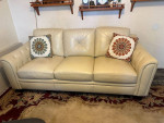 86" Ivory Tufted Leather Sofa Excellent condition